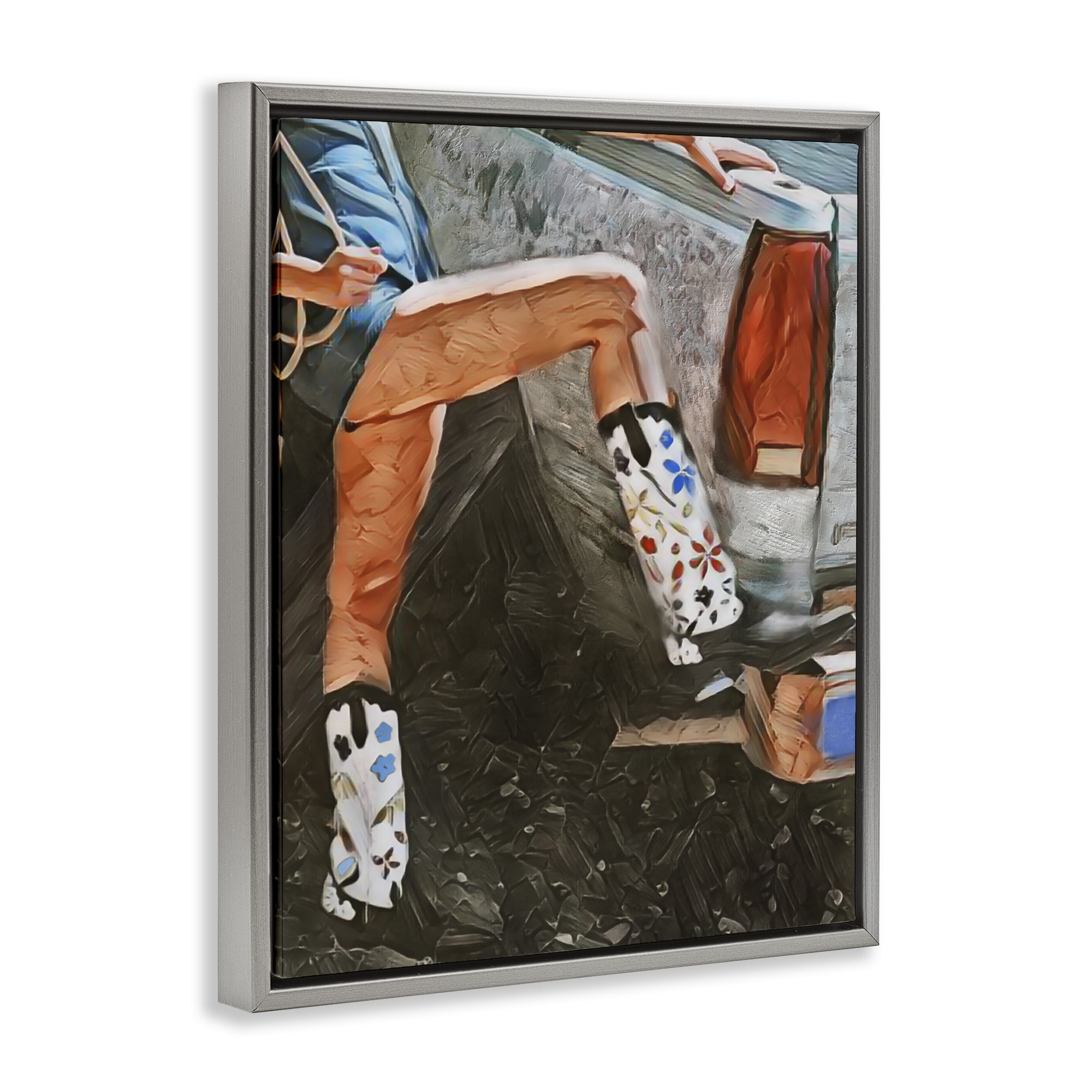 Round Up Cowgirl Boots Gray Framed Floater Canvas Wall Art, design by Jesse Keith