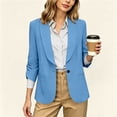 thumbnail image 4 of Giftesty Open Front Jacket Women 3/4 Ruched Sleeve Blazer, Business Casual Lapel Work Suit Jacket with Pockets, 4 of 9