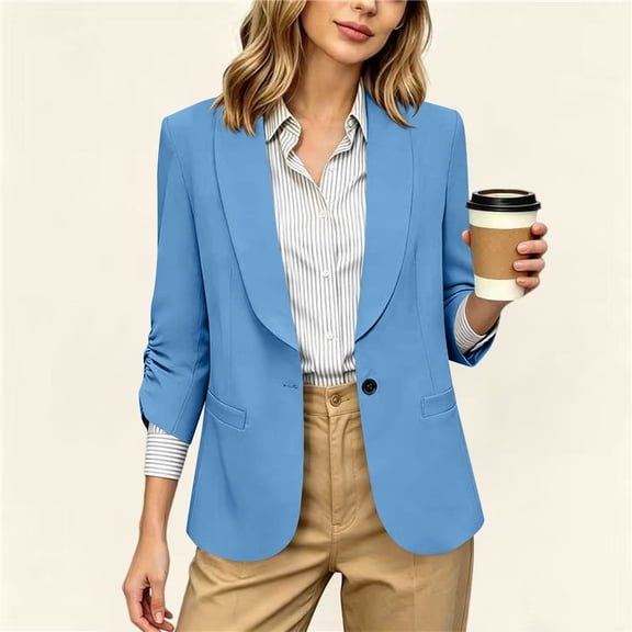 Women's Solid Blazers For Women Business Casual 3/4 Sleeve Lapel Open Front Suit Jacket Work Blazer With Pockets