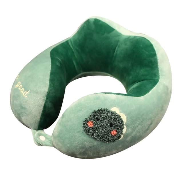Almohada para el cuello en forma de U, estilo lindo, algodón PP, felpa elástica, almohada para el cuello portátil para viajes, hogar, oficina, dinosaurio, 30 x 30 cm
