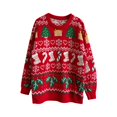 thumbnail image 4 of HNMKIU Chandail en Tricot Flocon de Neige Mode Femme Col Rond Manches Longues Confortable Hiver z9101-Rouge,G, 4 of 9