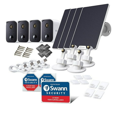 Swann - CoreCam 4-Camera Indoor/Outdoor Wireless 1080p Solar Panel Security System