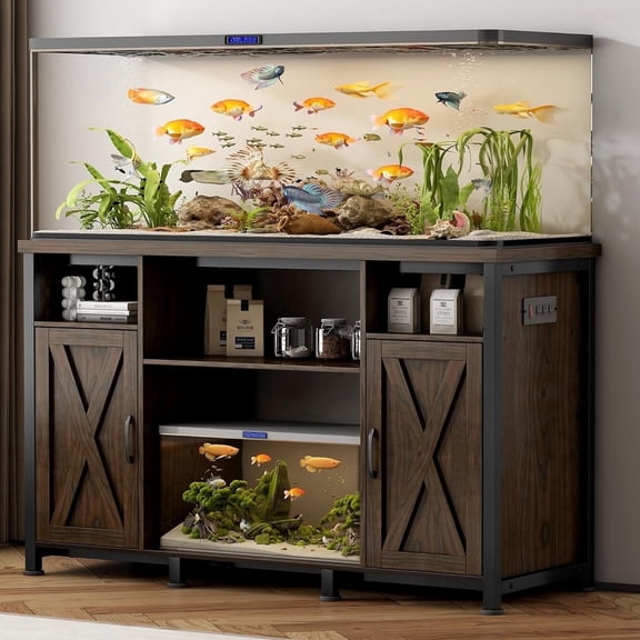 Pipleo 55 - 75 Gallon Fish Tank Stand with Power Outlets, Heavy Duty Wooden Aquarium Stand with Storage Cabinet, 1200lbs Capacity