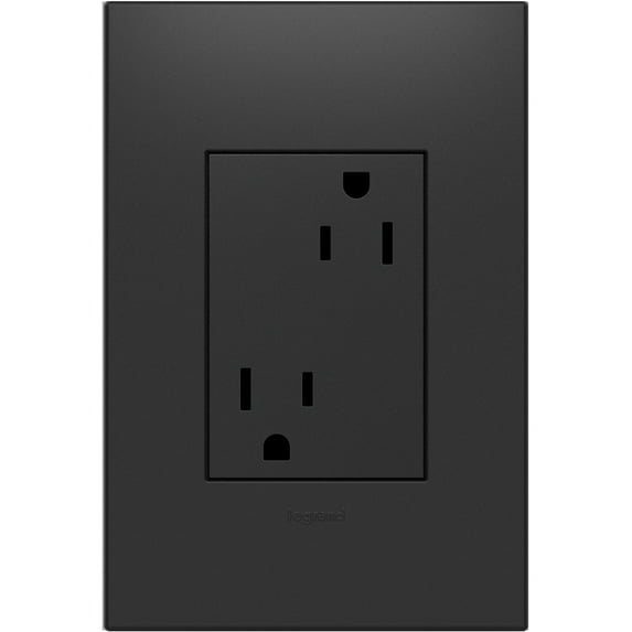 Legrand adorne 15A Tamper-Resistant Outlet with Matching Wall Plate, Plus Size, in Graphite Finish, ARTR153G4WP