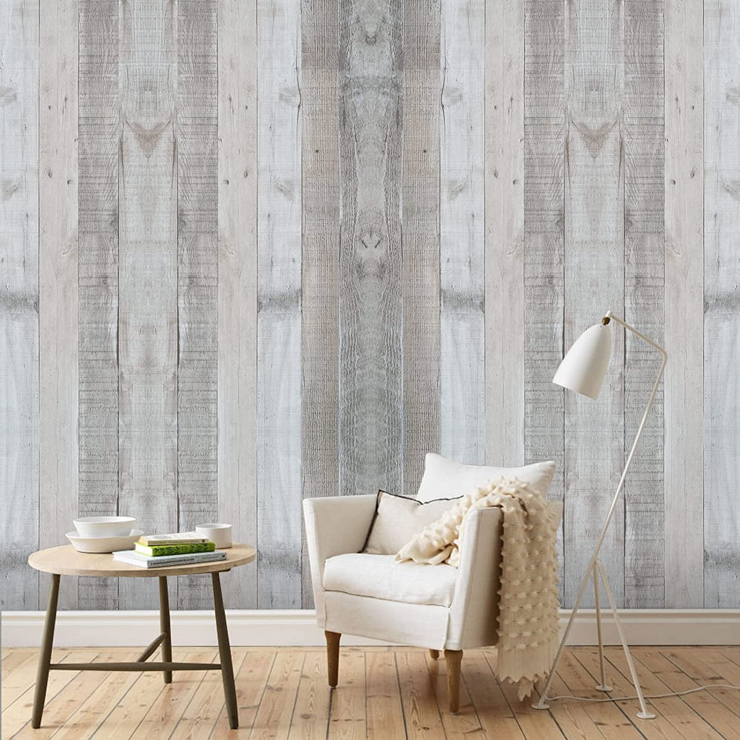 DAZLUTE Grey Wood Peel and Stick Wallpaper 17.71" x 394", Natural Wood Self Adhesive Wallpaper, Wood Plank Removable Contact Paper Wood