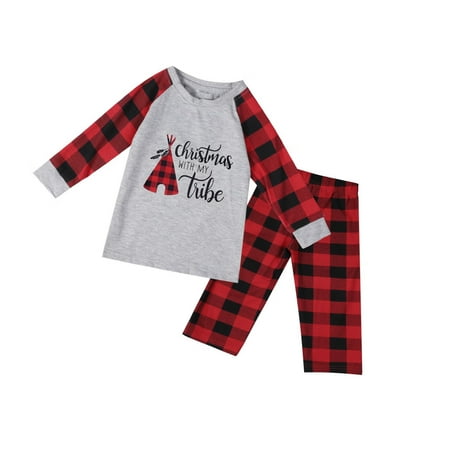 

Nomeni Matching Family Pajamas Sets Christmas Sleepwear Plaid Printed Long Sleeve Tee And Bottom Loungewear (Kid)