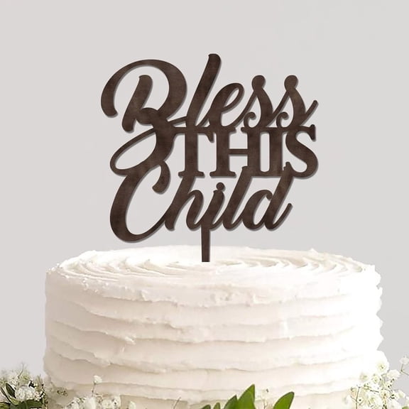 Wooden Baby Shower Baby Baptism Cake Topper Bless This Child Engraved Rustic Wood Cake Insert Sign Party Cake Decor for Newbaby Welcome Party Photo Booth Props Baby Birthday Party Decor Decorations