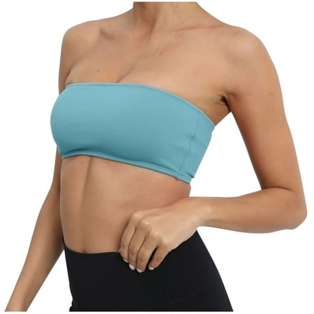 Mrat Seamless Athletic Wirefree Bra Women Strapless Bra Bandeau Bra Padded Wrapped Chest Bralette Bra Seamless Sports Fitness Bra S-203 Light Blue L