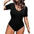 thumbnail image 3 of IN'VOLAND Justaucorps pour Femmes Grande Taille Manches Courtes Col Rond Justaucorps Basique T-Shirt Justaucorps Combinaisons, 3 of 4