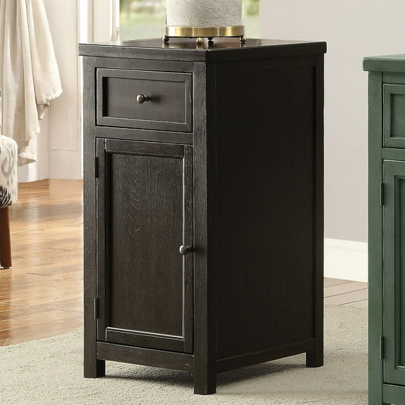 Furniture of America Pebble 1-Drawer Side Table, Antique Black