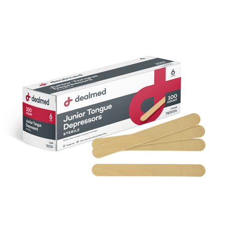 Dealmed 6" Senior Tongue Depressors - Sterile, Individually Wrapped for Medical Practice, Crafts, Emergency First Aid Kits and More (100/Box)