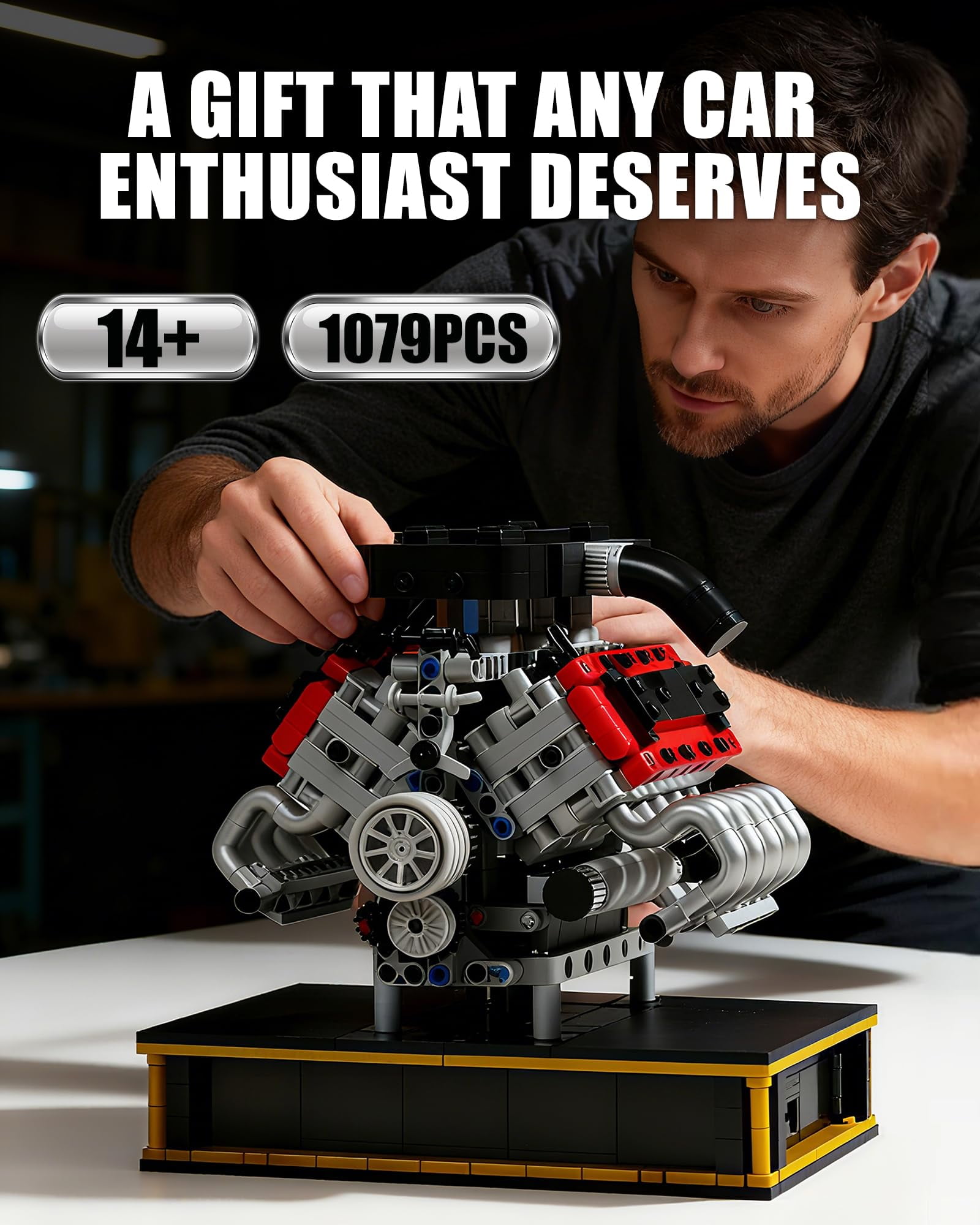 Joycrown Mini V8 Engine Kits That Runs, Build Your Own V8 Engine Building Set with Motor and Battery, STEM Physical Science Educational Toy for Adults Kids Age 14+ (1123PCS)