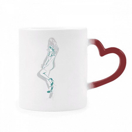 

Blue Plump Beauty Woman Heat Sensitive Mug Red Color Changing Stoneware Cup