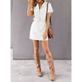 thumbnail image 4 of Women's Short Sleeve Lapel Zipper Belt Dress Corduroy Pocket Mini Dress, 4 of 6