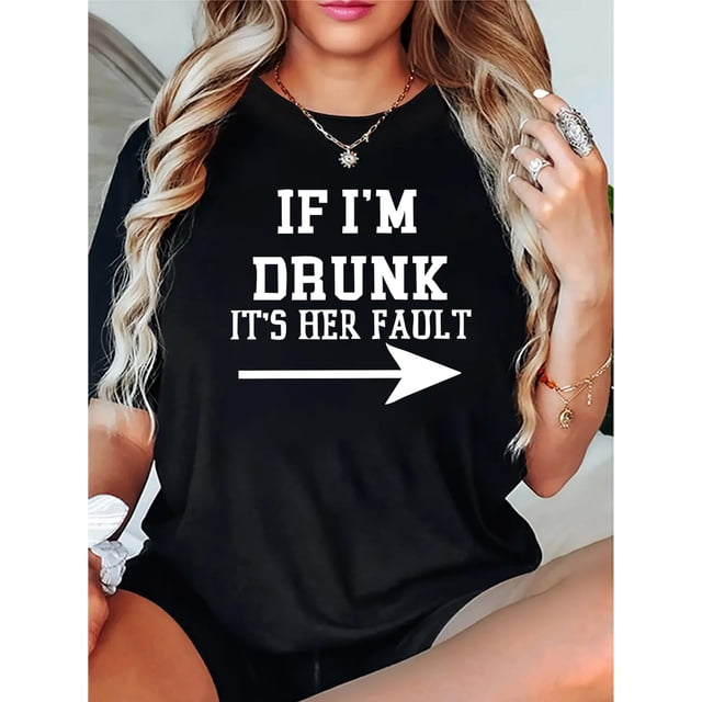 Playera de manga corta para mujer, estampado en color sólido, cuello redondo, estilo casual, para verano, estilo casualSlogan Print Short Sleeve Crew Neck T-shirt, Casual Sports Short Sleeve Crew Ne