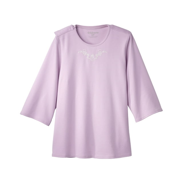 Women’s Open Back Adaptive Embroidered Neckline Design Top for Seniors