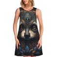 thumbnail image 1 of Easygdp Tribal Style Raccoon para Vestido Transpirable de Mujer, Vestido Suelto de Manga Corta con Pliegues y Bolsillos para el Verano, 1 of 7