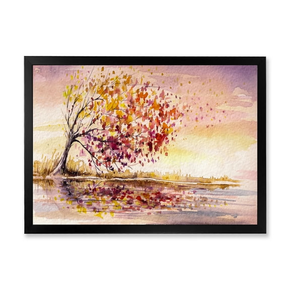 Designart 'Orange and Yellow Autumn Tree' Traditional Framed Art Print
