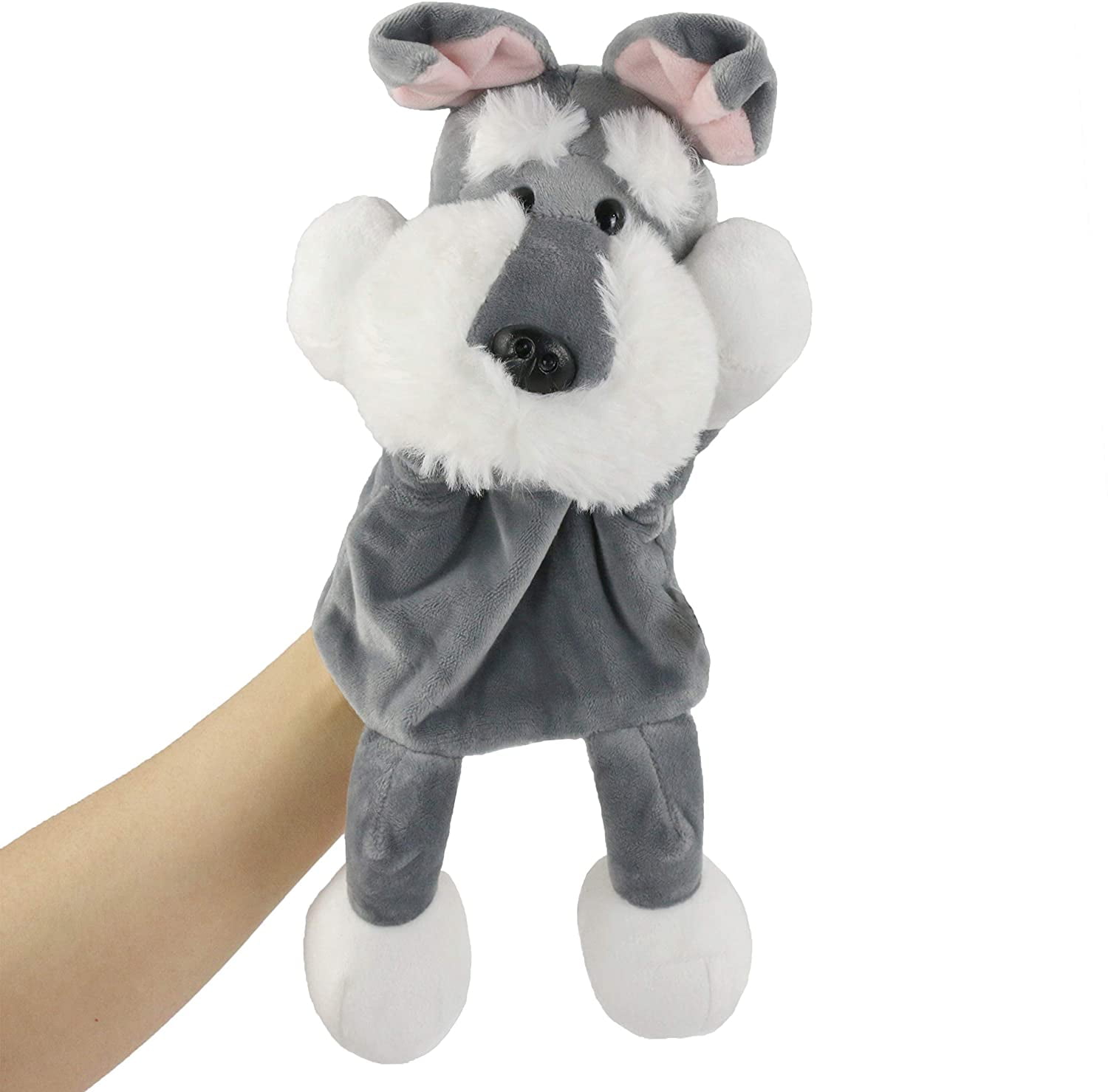 SweetGifts Plush Dog Puppy Open Mouth Hand Puppets Animal Toys for Imaginative Pretend Play Stocking Storytelling 