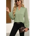 thumbnail image 6 of Dycnvjo Womens Tops Dressy Casual Sheer Long Sleeve V Neck Shirts Loose Flowy Chiffon Business Work Blouses Green XXL, 6 of 7