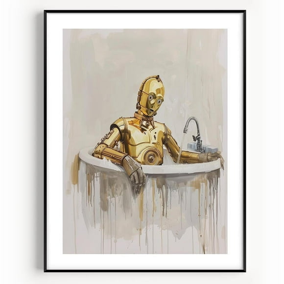 Asdg12s C-3PO Taking a Bath Star Wars Bathroom Art Print - Premium Giclee Fine Art Print - Vintage Painting Style Darth Vader Bathroom Art Wall Décor, Bath Decoration, Ready to Frame