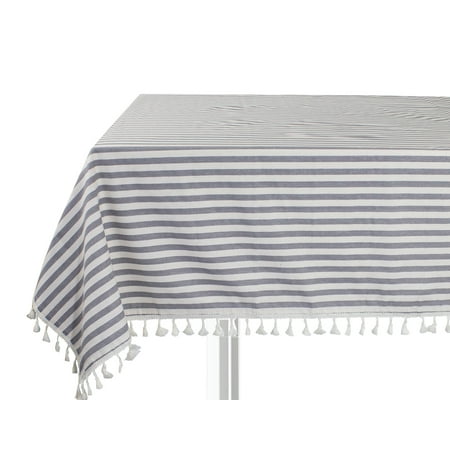 

Fennco Styles Modern Striped Tassel Cotton Blend 55 x 55 Inch Tablecloth - Gray Table Cover for Banquets Holiday Special Events Outdoor and Home DÃ©cor