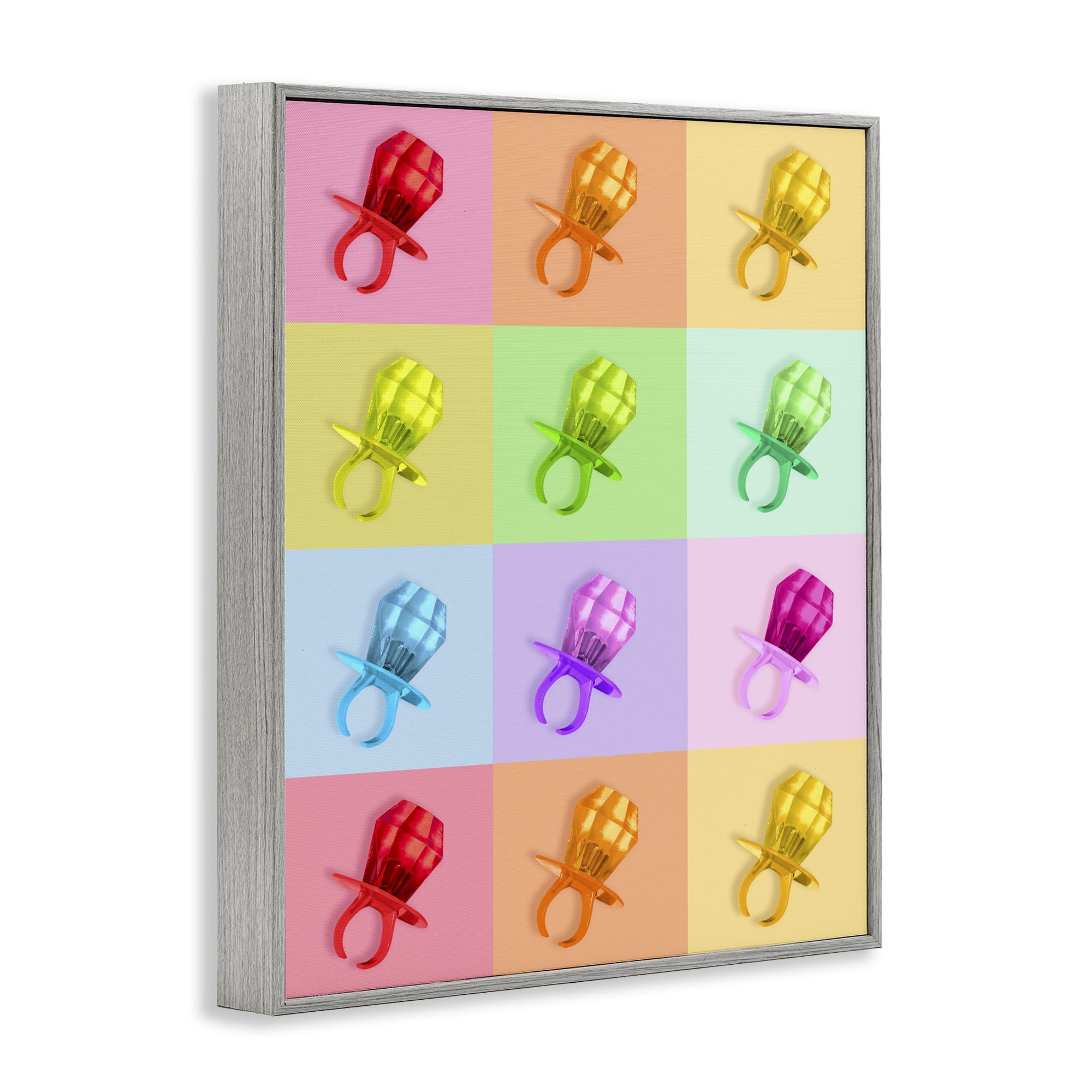 Stupell Industries Candy Gem Pop Grid Gray Framed Giclee Art, design by LISH Creative