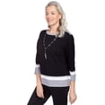 thumbnail image 3 of Alfred Dunner Womens Petite Border Stripe Crew Neck Top With Necklace, 3 of 6