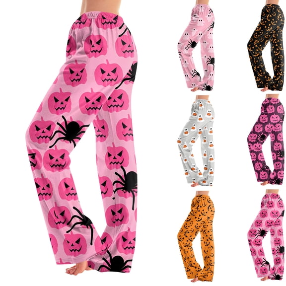 Halloween Pajama Pants Women with Drawstring Pockets Casual Elastic Waist Pants Fall Pajamas