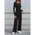 thumbnail image 3 of Women'S 2 Piece Matching Lounge Sets Fall Fashion Outfits Henley Neck Sweater Top Wide Leg Pants Sweat Suits Black L, 3 of 5