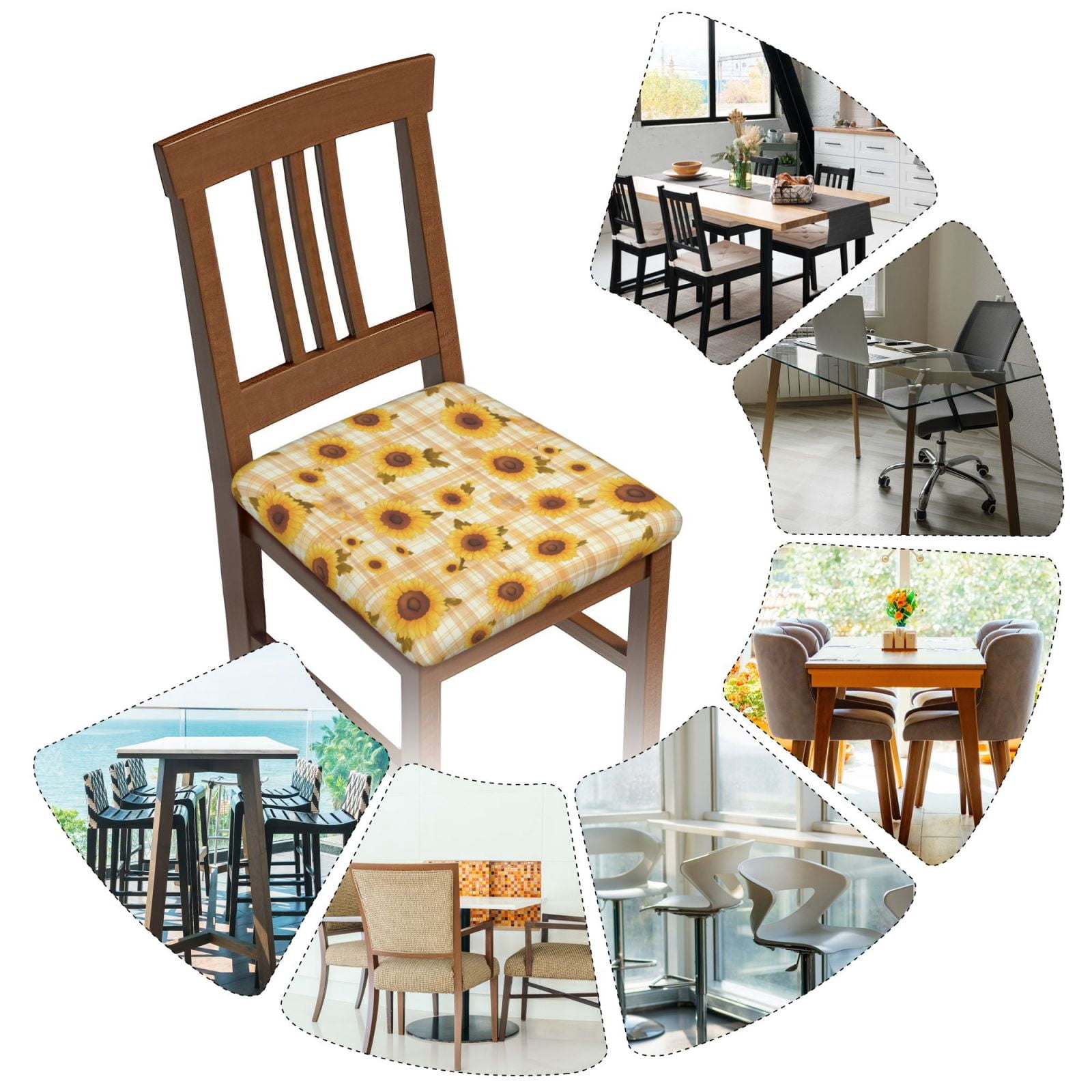 Vsdgher Coffee Plaid Sunflower Couch Cushion Covers, Non-Slip Sofa Seat Cushion Slipcovers, Soft Couch Covers（Don't include seat cushion）Four Pieces