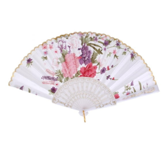 Ventilador de mano Yuyangstore plegable estampado de flores blanco