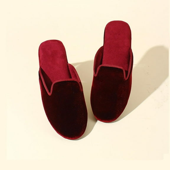 LMOY Handmade Velvet Slippers Women's Slippers House Lightweight Non-Slip Elegant House Slippers Red