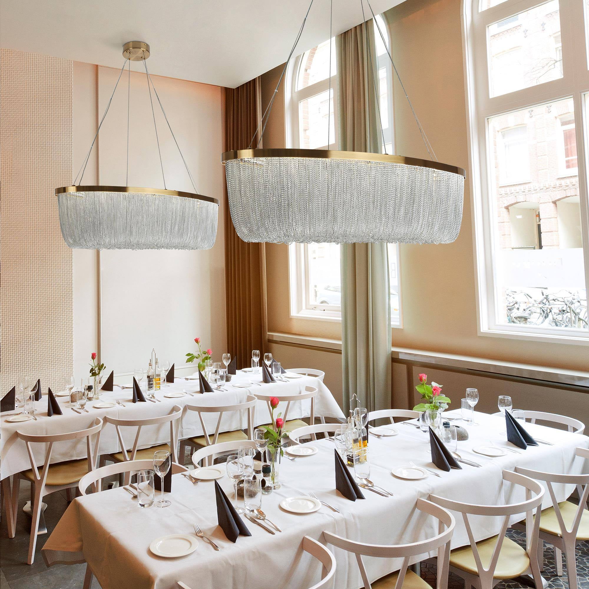 LNC Shoebill 1-Lights 31.5" Luxury and Glam Rectangle Kitchen Island Lights, Gold and Silver Chain