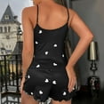 thumbnail image 4 of Womens Pajama Sets Valentine'S Day Heart Printed 2 Piece Soft Cami Shorts Set V Neck Pj Nightwear Black S, 4 of 4
