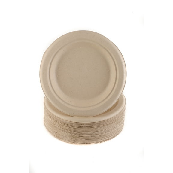 50 Count 100% Compostable 6-Inch Plates EcoQuality - Natural SugarCane Biodegradable Compostable Bagasse Bamboo Environmentally Friendly - Plates for Dessert, Appetizers, Birthdays, Microwavable