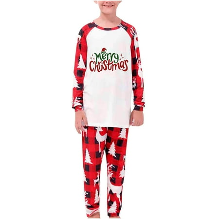 

Ozmmyan Family Matching Christmas Pajamas Sets Xmas Elk Reindeer Print Pjs Plaid Long Sleeve Tops and Pants Holiday Sleepwear