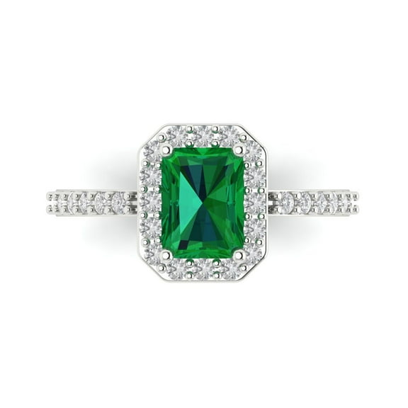 Solitaire with Accents Engagement Ring for Women - 1.92ct Simulated Emerald in 14K White Gold Promise Ring