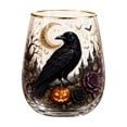 thumbnail image 2 of Glass Tumbler, Halloween Glass Cups, Spooky Drink Tumbler, Halloween Glass, Halloween Party Cups, Gothic Fantasy Raven Jack-O-Lantern Pattern, Gold Trimmed Stemless Clear Glass,, 2 of 7