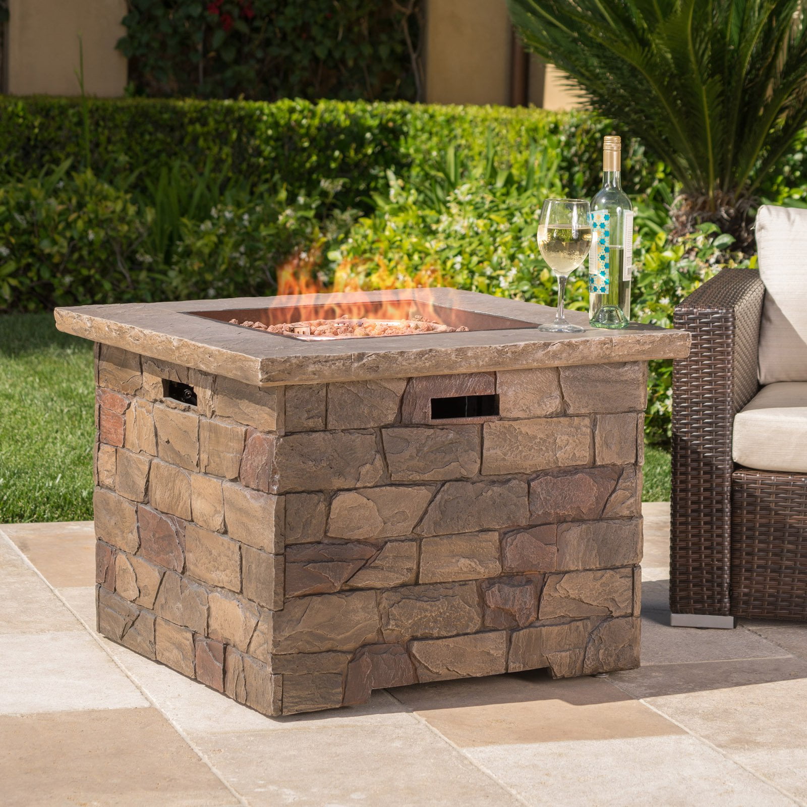 Stillwater Outdoor Square Natural Stone Fire Pit  Walmart 