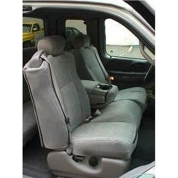 F74 2001-2003 Ford F150 Regular and Super Cab Front Low Back 40/60 Split Seat with Integrated Seat Belts and Opening Console in Gray Velour
