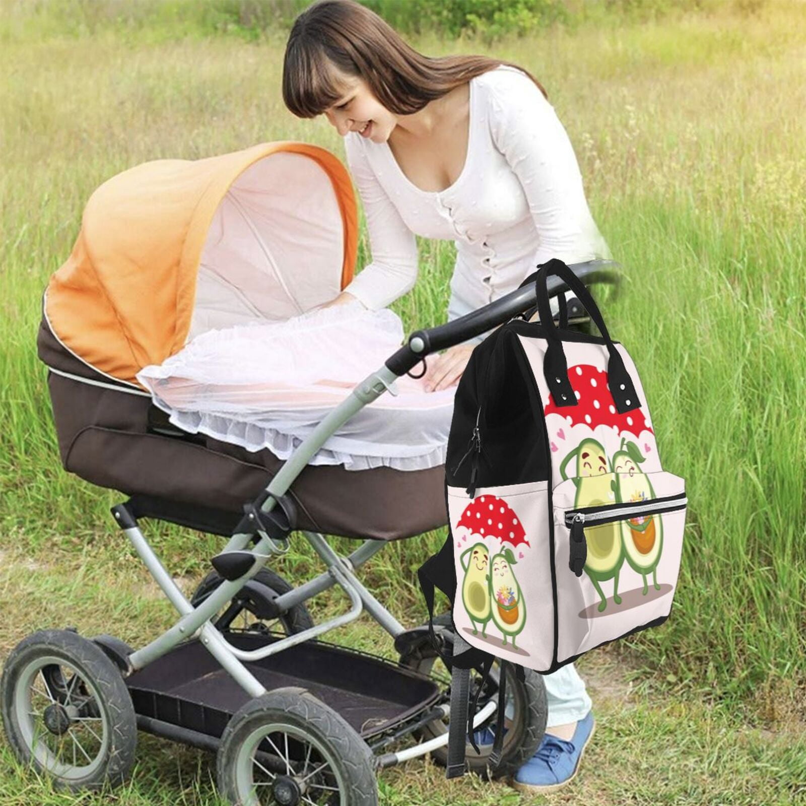 Fuzoiu Avocado Lovers Wearing Umbrella Print Diaper Bag Backpack,Baby Essentials Travel Tote,Multi function Waterproof Diaper Bag, Travel Essentials Baby Bag - Unisex
