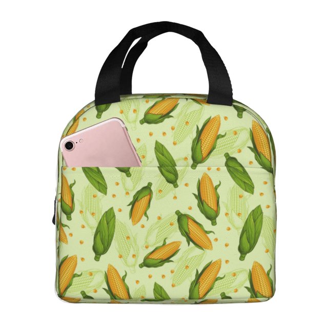 Fotbe Fresh Corn Bolsa Térmica con Estampado y Forro de Aluminio Grueso Bolsa de Almuerzo con Bolsillo Frontal para Hombres y Mujeres, Ideal para Trabajo, Escuela