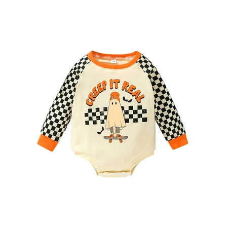 

Lieserram Infant Halloween Patchwork Bodysuit Toddler Contrast Color Long Sleeve Round Neck Romper