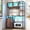 Brown, variant on Frmobepts Bakers Rack with Power Outlet and LED Light, 42.5 Inch Farmhouse Coffee Bar Cabinet, Kitchen Microwave Stand with Storage and 8 Hooks, Rustic Brown