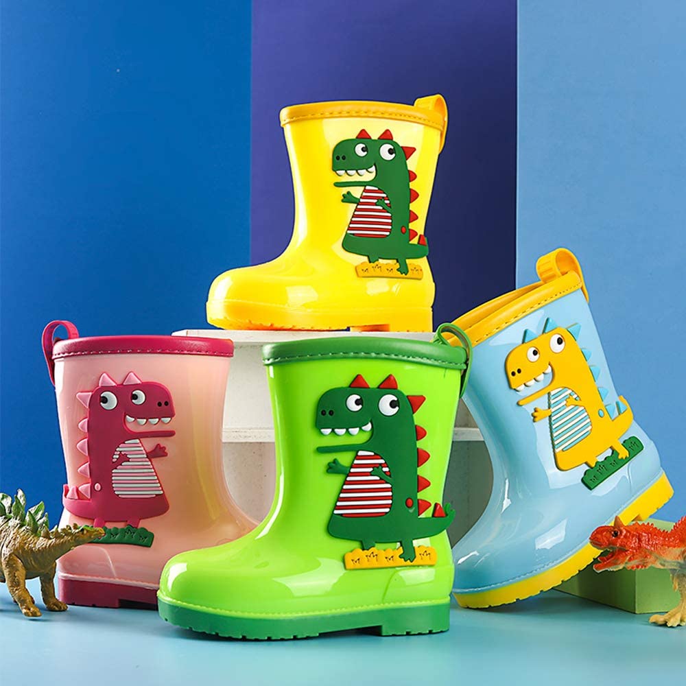 Kids Dinosaur Rain Boots Boys Girls Wellington Boots Non-Slip Cozy Unisex Children Wellies Rubber Rain Shoes