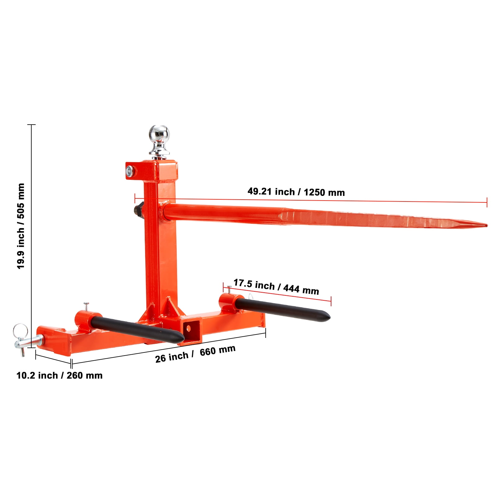 KFFKFF 49" Hay Spear Bale Spears Skid 3-Point Hitch Tractor Attachment 1600lbs