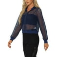 thumbnail image 4 of Chaqueta con puños acanalados INSPIRE CHIC para mujeres, sudadera, chaqueta bomber de malla, XL, azul marino, 4 of 6