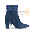 thumbnail image 3 of BLISSFUL STEP Pointed Toe Fringe Crystal Chunky Heel Ankle Boots for Women Navy Blue 8, 3 of 6