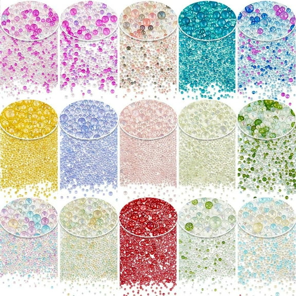 150g 15 Colors Colorful Resin Tiny Beads 1-3mm No Hole Micro Glass Beads Round Droplet Multicolor Fillers Water Bead for 3D Nail Art Pendant Jewelry DIY Making Decorations Colorful